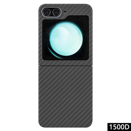 Phone Cover for Samsung Galaxy Z Flip5 5G Case 1500D Coarse Texture Aramid Fiber Phone Shell with Metal Rear Lens Frame - 1