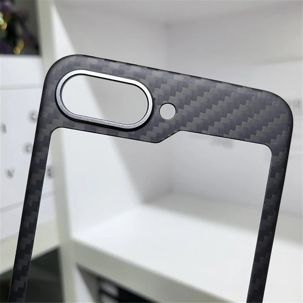 Phone Cover for Samsung Galaxy Z Flip5 5G Case 1500D Coarse Texture Aramid Fiber Phone Shell with Metal Rear Lens Frame - 4