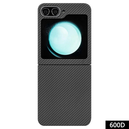For Samsung Galaxy Z Flip5 5G Case 600D Fine Texture Metal Lens Frame Aramid Fiber Phone Shell - 1
