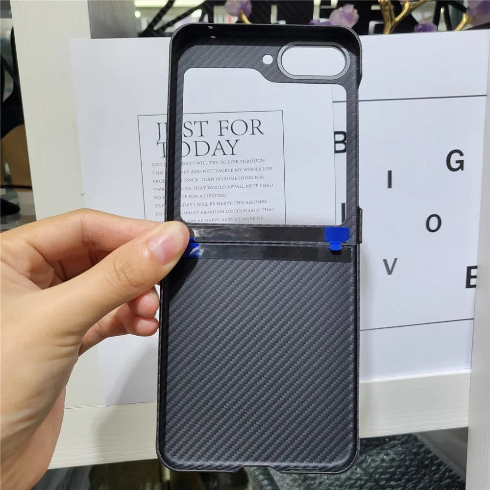 For Samsung Galaxy Z Flip5 5G Case 600D Fine Texture Metal Lens Frame Aramid Fiber Phone Shell - 2