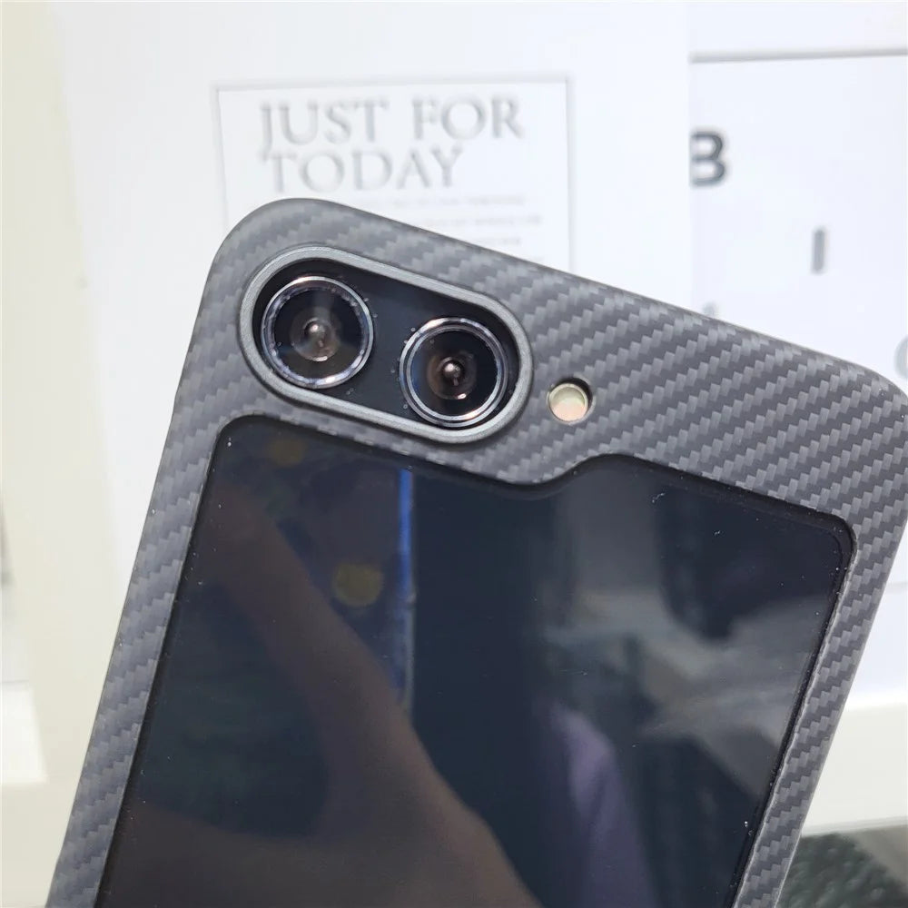 For Samsung Galaxy Z Flip5 5G Case 600D Fine Texture Metal Lens Frame Aramid Fiber Phone Shell - 3