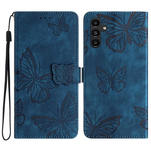 For Samsung Galaxy A35 5G Flip Phone Case PU Leather Butterflies Wallet Cover - Blue - 1