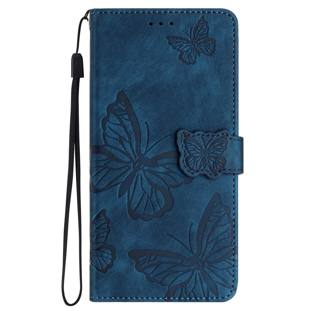 For Samsung Galaxy A35 5G Flip Phone Case PU Leather Butterflies Wallet Cover - Blue - 7