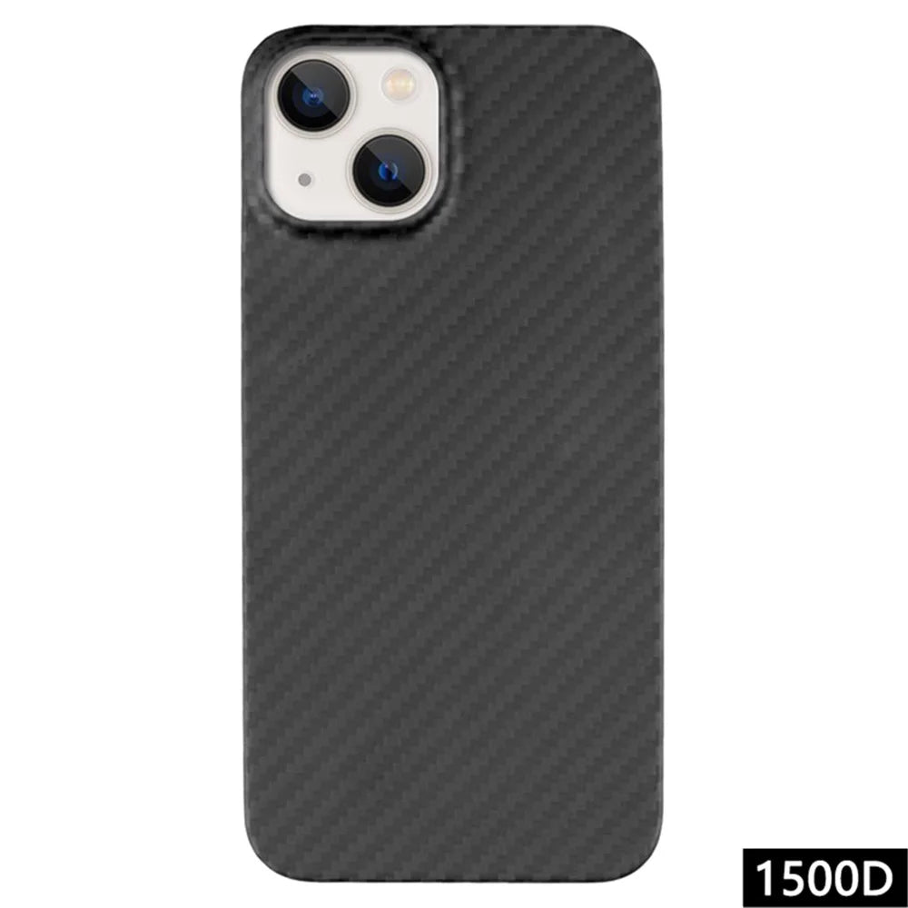 For iPhone 13 Case 1500D Coarse Texture Aramid Fiber Phone Cover with Big Lens Cutout - Black - 1