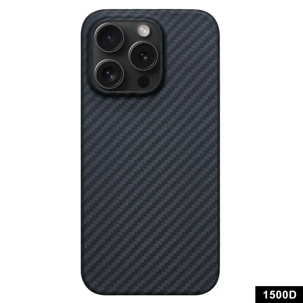 Black Phone Shell for iPhone 15 Pro Case 1500D Coarse Texture Aramid Fiber Phone Cover (Big Lens Cutout) - 1