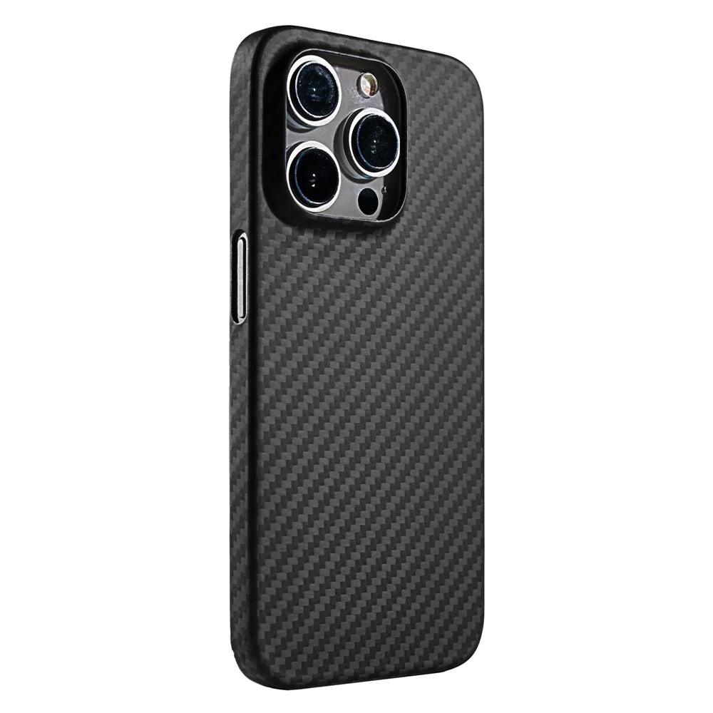 Black Phone Shell for iPhone 15 Pro Case 1500D Coarse Texture Aramid Fiber Phone Cover (Big Lens Cutout) - 2