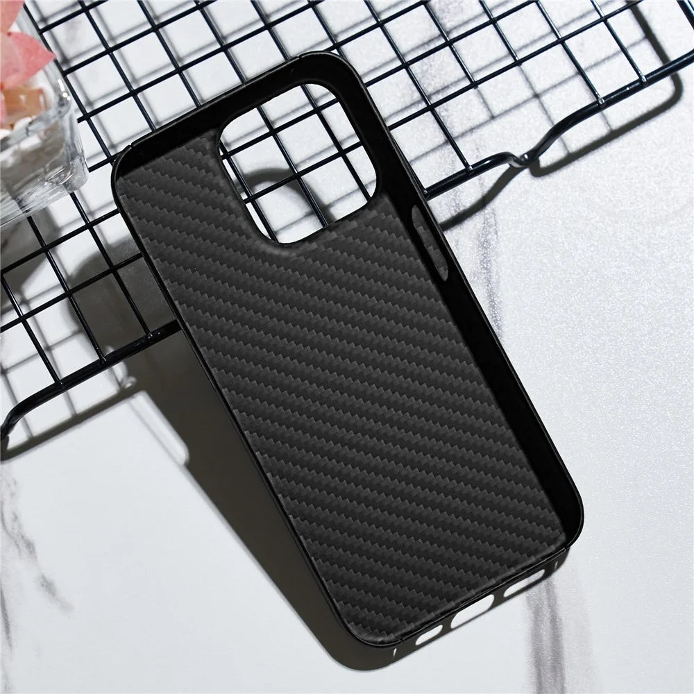 Black Phone Shell for iPhone 15 Pro Case 1500D Coarse Texture Aramid Fiber Phone Cover (Big Lens Cutout) - 3