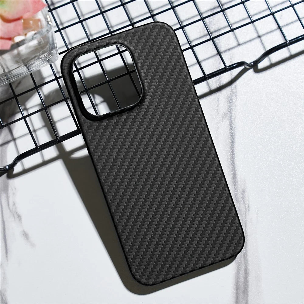 Black Phone Shell for iPhone 15 Pro Case 1500D Coarse Texture Aramid Fiber Phone Cover (Big Lens Cutout) - 4