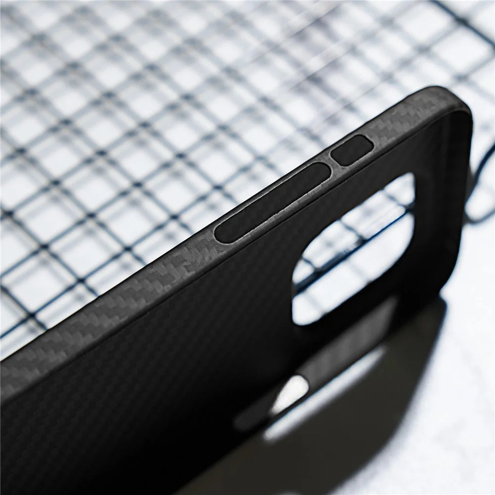 Black Phone Shell for iPhone 15 Pro Case 1500D Coarse Texture Aramid Fiber Phone Cover (Big Lens Cutout) - 6