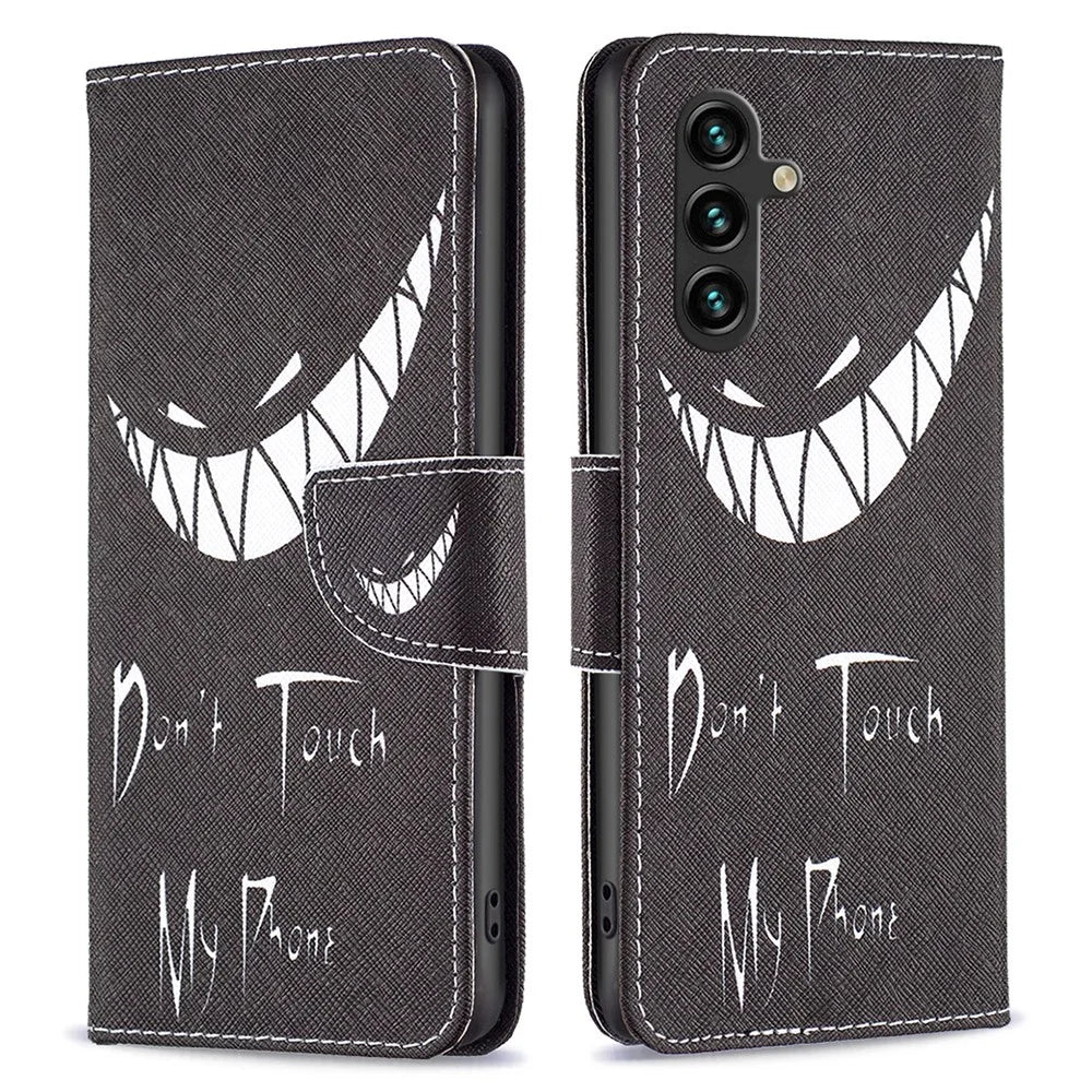 For Samsung Galaxy A35 5G Phone Case PU Leather Pattern Wallet Cover - Don't Touch My Phone - 1
