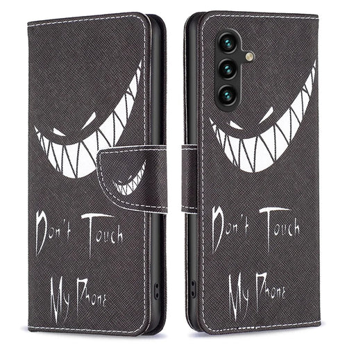 For Samsung Galaxy A35 5G Phone Case PU Leather Pattern Wallet Cover - Don't Touch My Phone - 1