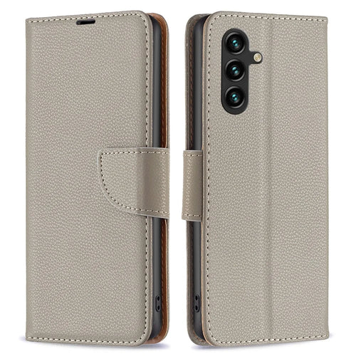 For Samsung Galaxy A35 5G Wallet Case with Wrist Strap Litchi Texture Leather Phone Stand Cover - Grey - 1