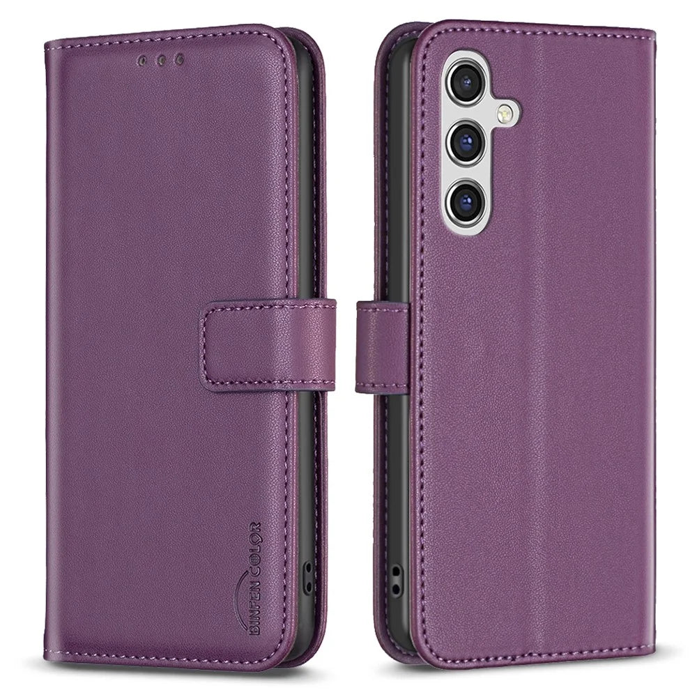 BINFEN COLOR BF17 For Samsung Galaxy A35 5G Case Wallet Leather Phone Cover - Dark Purple - 1