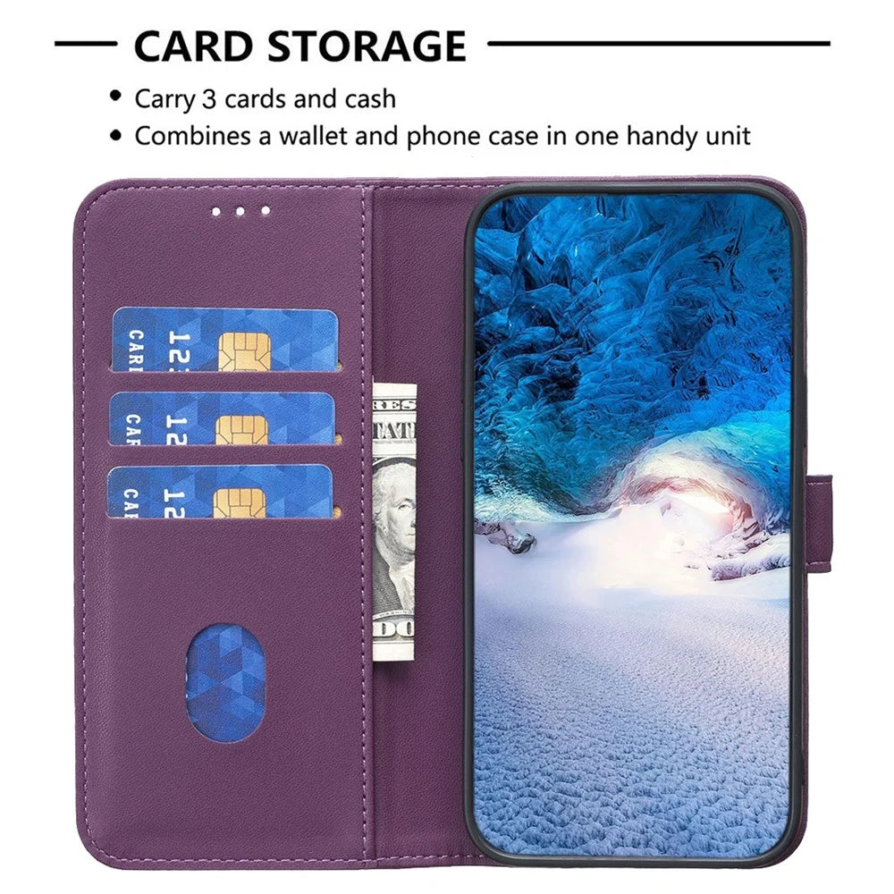 BINFEN COLOR BF17 For Samsung Galaxy A35 5G Case Wallet Leather Phone Cover - Dark Purple - 3