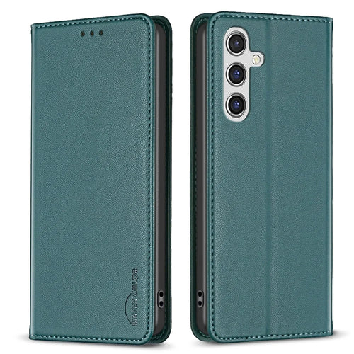 BINFEN COLOR BF18 For Samsung Galaxy A35 5G Case PU Leather Card Holder Cover - Green - 1