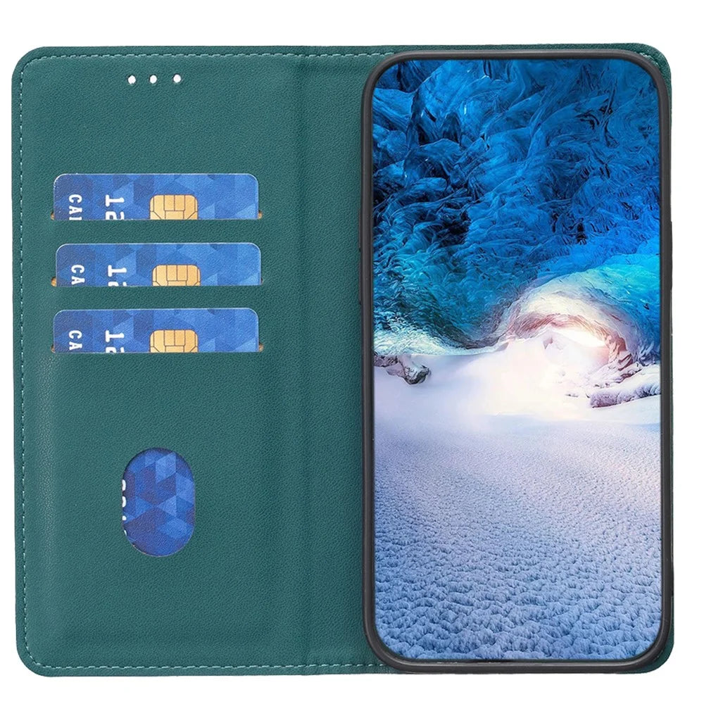 BINFEN COLOR BF18 For Samsung Galaxy A35 5G Case PU Leather Card Holder Cover - Green - 3