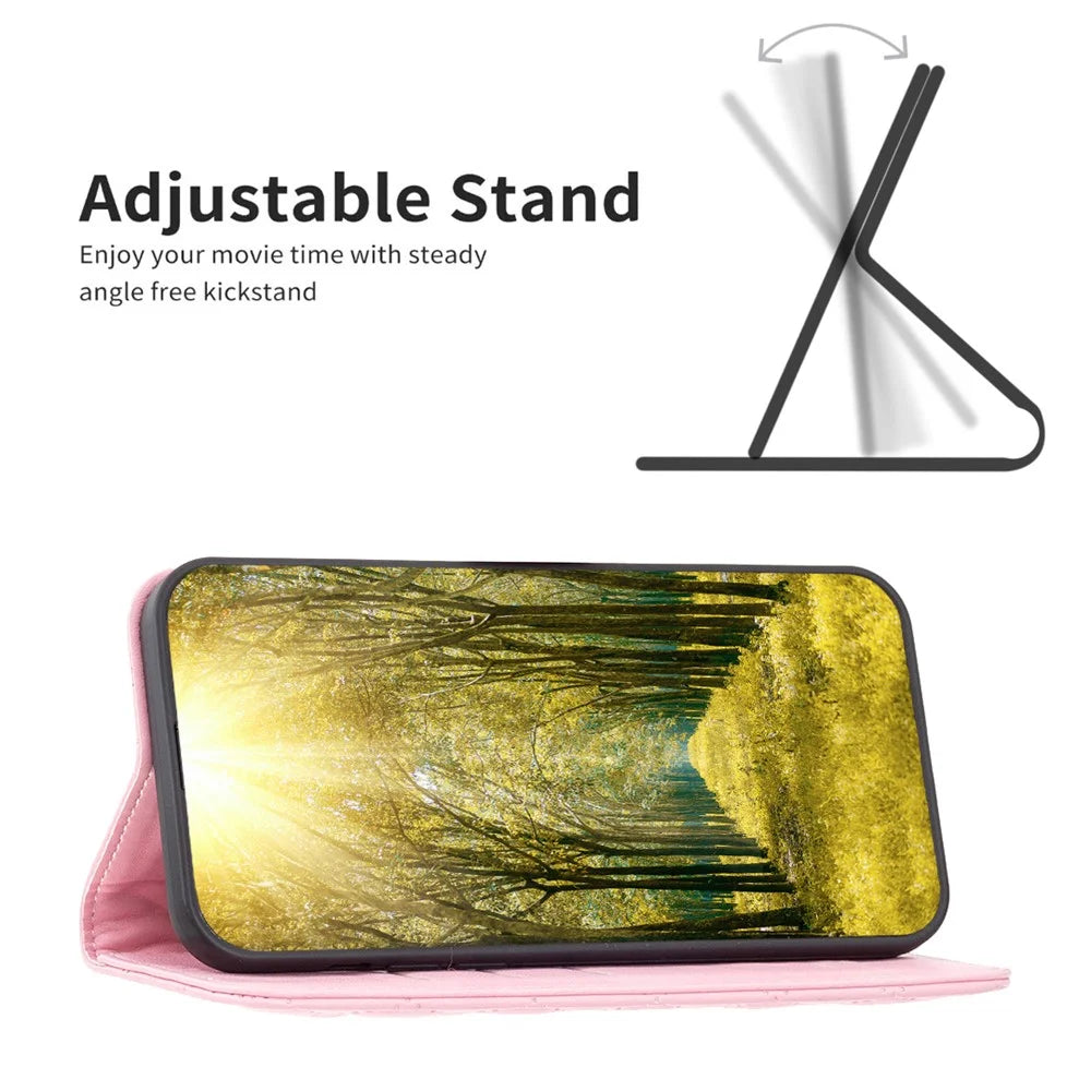BINFEN COLOR BF Style-16 For Samsung Galaxy A35 5G Case Stand Phone Cover with Card Holder - Pink - 2