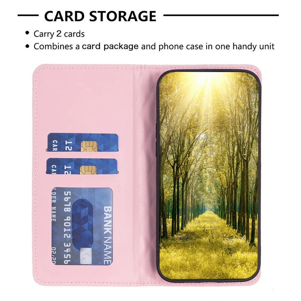 BINFEN COLOR BF Style-16 For Samsung Galaxy A35 5G Case Stand Phone Cover with Card Holder - Pink - 3