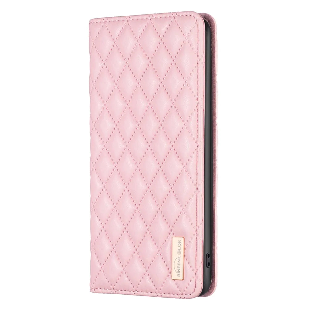 BINFEN COLOR BF Style-16 For Samsung Galaxy A35 5G Case Stand Phone Cover with Card Holder - Pink - 5