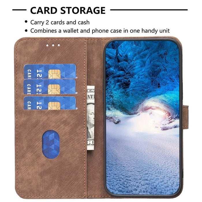 For Samsung Galaxy A35 5G Case Imprinted Grid Wallet Leather Cover - Brown - 2