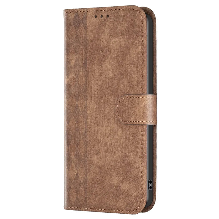 For Samsung Galaxy A35 5G Case Imprinted Grid Wallet Leather Cover - Brown - 7