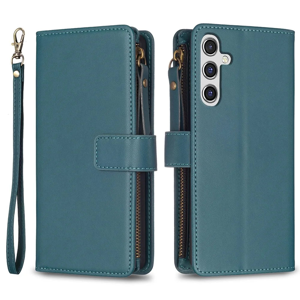 BF Style-19 For Samsung Galaxy A35 5G Case Zipper Pocket Phone Leather Cover - Green - 1