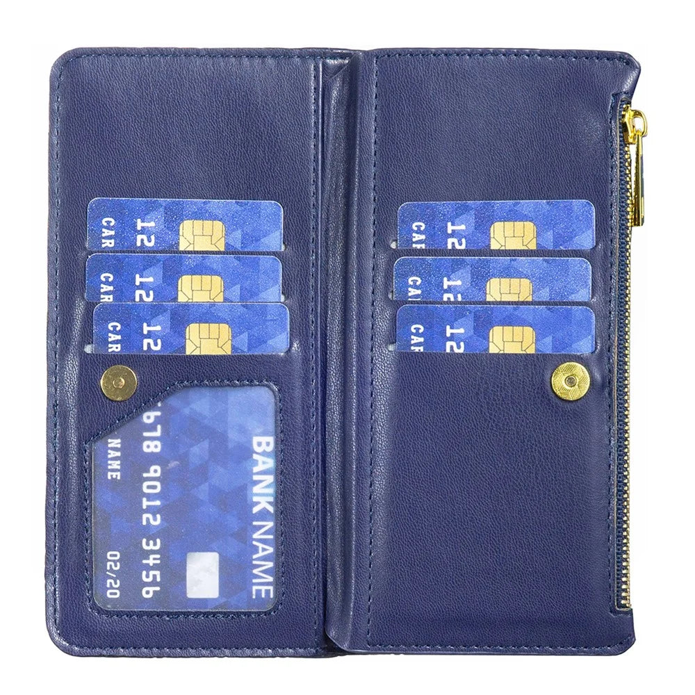BINFEN COLOR BF Style-15 For Samsung Galaxy A35 5G Case Zipper Pocket Phone Stand Cover - Blue - 4