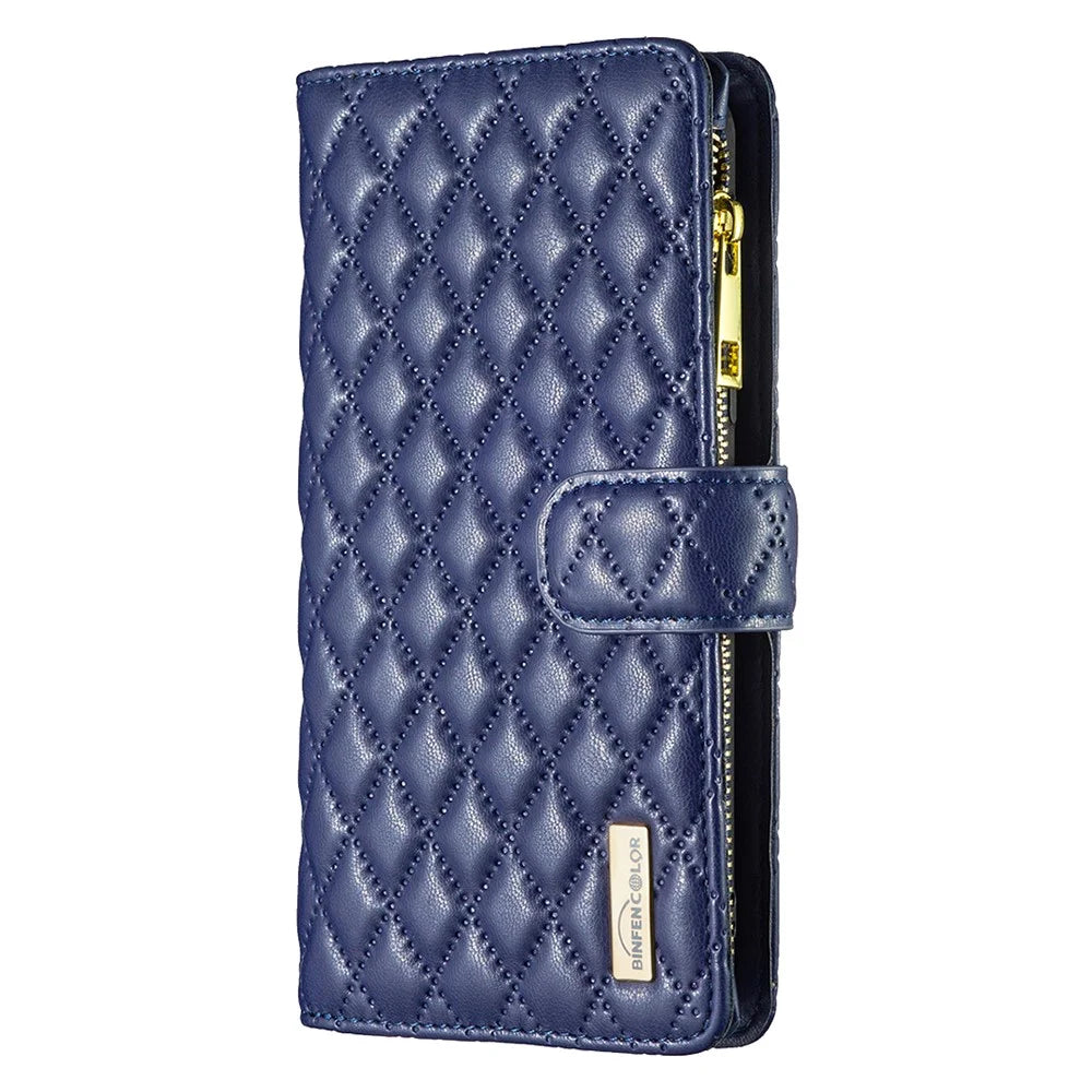BINFEN COLOR BF Style-15 For Samsung Galaxy A35 5G Case Zipper Pocket Phone Stand Cover - Blue - 5