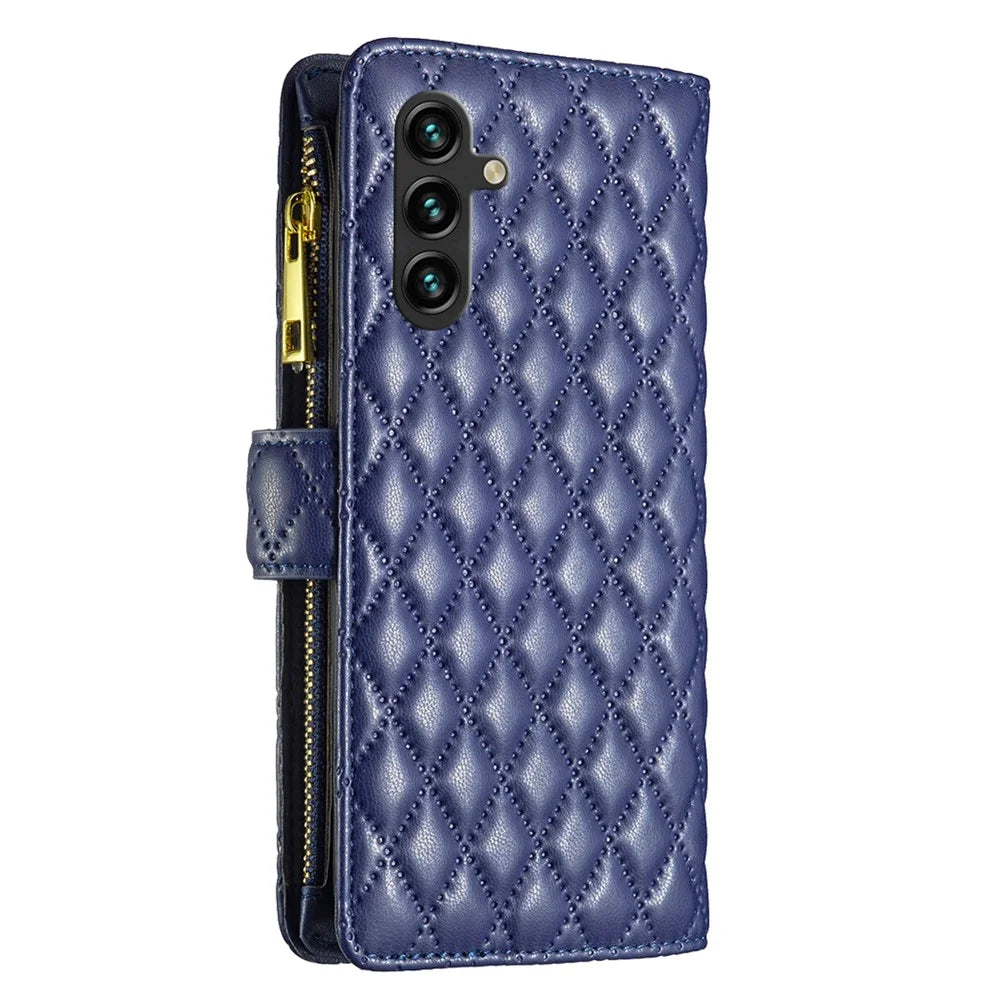 BINFEN COLOR BF Style-15 For Samsung Galaxy A35 5G Case Zipper Pocket Phone Stand Cover - Blue - 6
