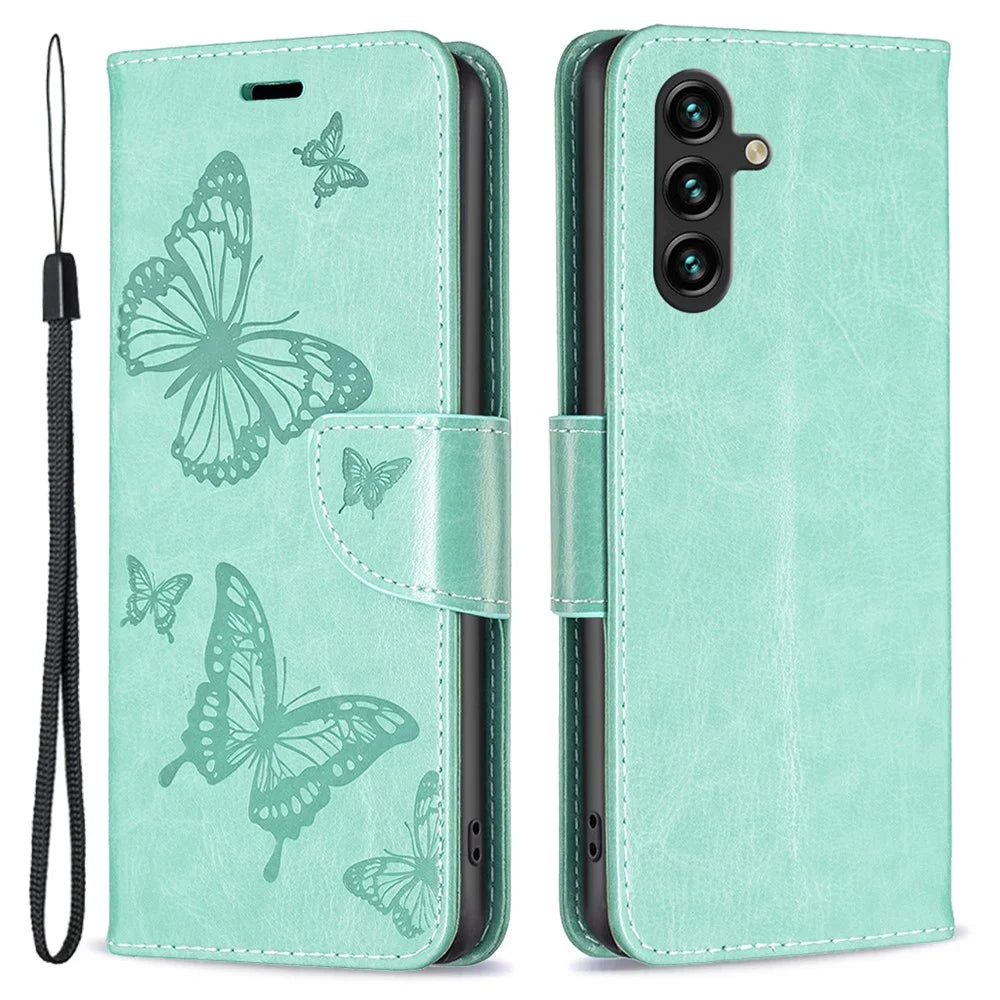 For Samsung Galaxy A35 5G Case Butterfly Imprinted Leather Cover with Stand Wallet - Green - 1