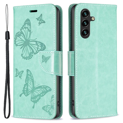 For Samsung Galaxy A35 5G Case Butterfly Imprinted Leather Cover with Stand Wallet - Green - 1