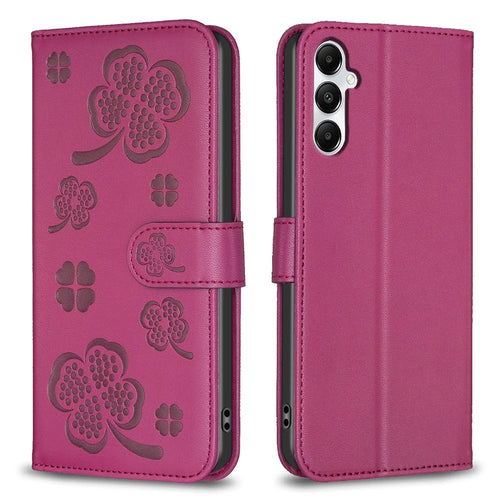 For Samsung Galaxy A05s 4G Magnetic Case Clover Pattern Wallet Flip Phone Cover - Rose - 1