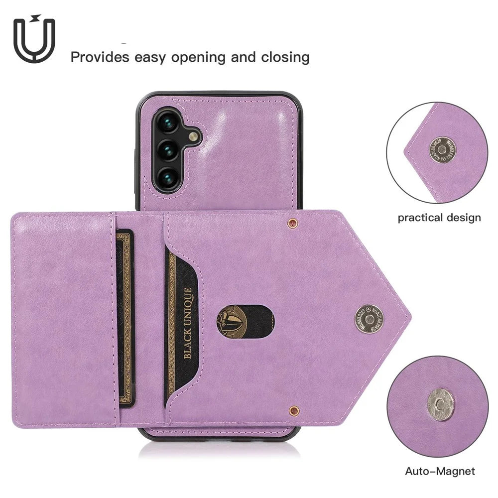 For Samsung Galaxy S24+ Case PU Leather Coated TPU Kickstand Phone Cover with Shoulder Strap - Purple - 4