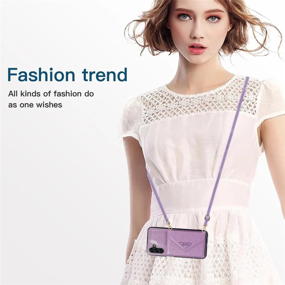 For Samsung Galaxy S24+ Case PU Leather Coated TPU Kickstand Phone Cover with Shoulder Strap - Purple - 6
