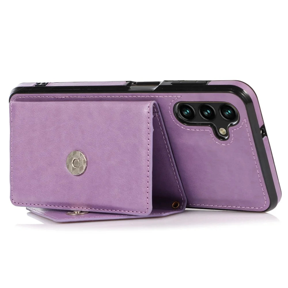 For Samsung Galaxy S24 Case PU Leather Coated TPU Phone Guard Cover with Card Slot - Purple - 3