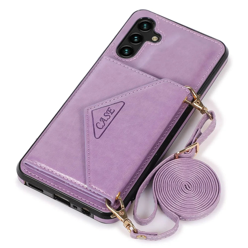 For Samsung Galaxy S24 Case PU Leather Coated TPU Phone Guard Cover with Card Slot - Purple - 5
