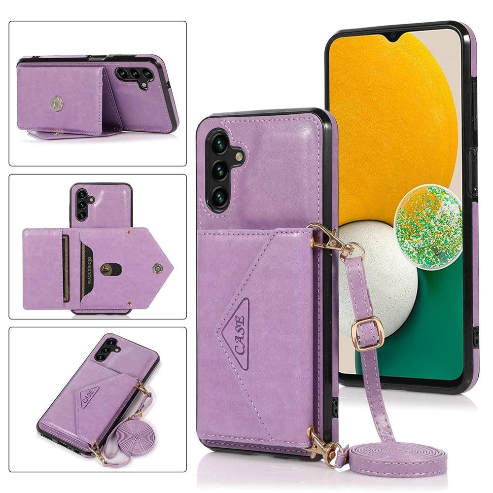 For Samsung Galaxy S24 Case PU Leather Coated TPU Phone Guard Cover with Card Slot - Purple - 7