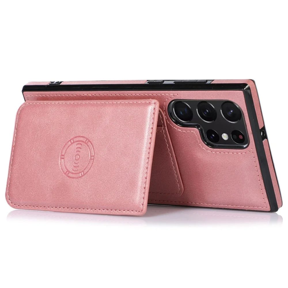 For Samsung Galaxy S24 Ultra Case Card Holder Kickstand PU Leather+TPU Phone Cover - Rose Gold - 2