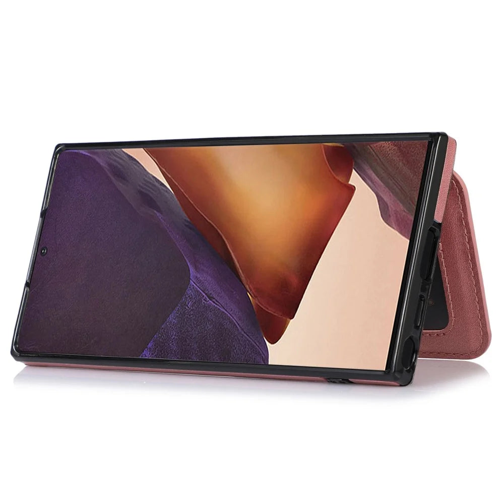 For Samsung Galaxy S24 Ultra Case Card Holder Kickstand PU Leather+TPU Phone Cover - Rose Gold - 3