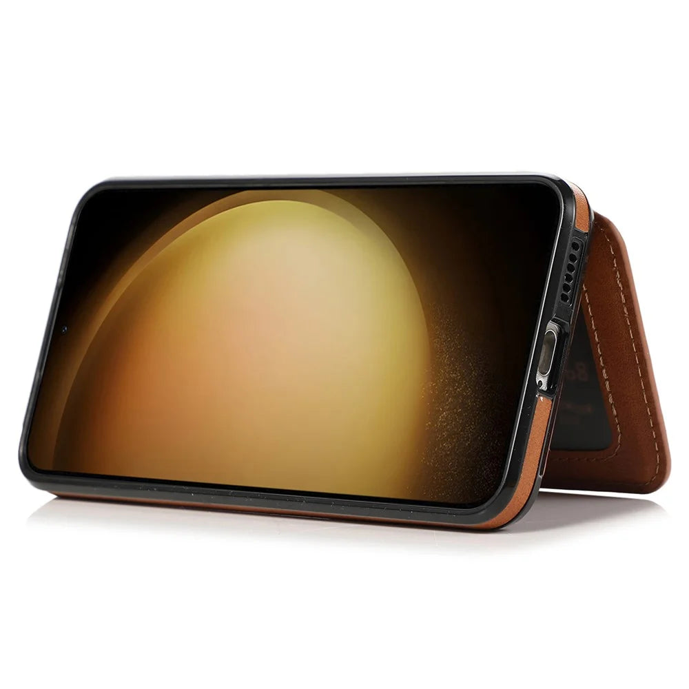 For Samsung Galaxy S25+ / S24+ Cell Phone Case with Card Holder Kickstand PU Leather+TPU Cover - Brown - 3