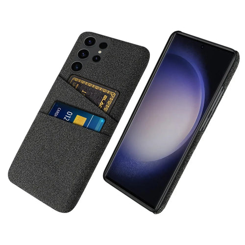 For Samsung Galaxy S24 Ultra PC+Cloth Cover Shockproof Phone Case with Dual Card Slots - Black - 1