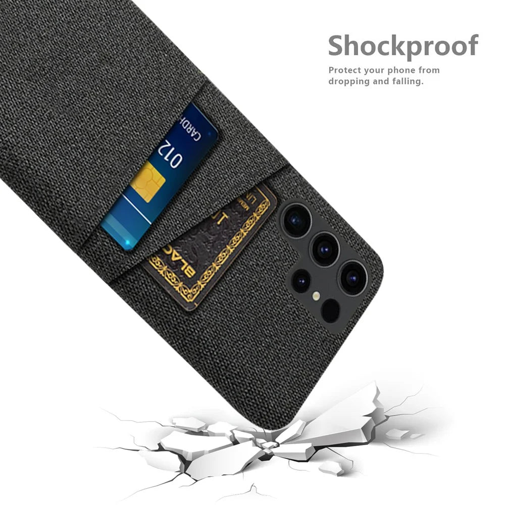 For Samsung Galaxy S24 Ultra PC+Cloth Cover Shockproof Phone Case with Dual Card Slots - Black - 4