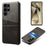 For Samsung Galaxy S24 Ultra Phone Back Protector PU+Hard PC Case with Dual Card Slots - Black - 1