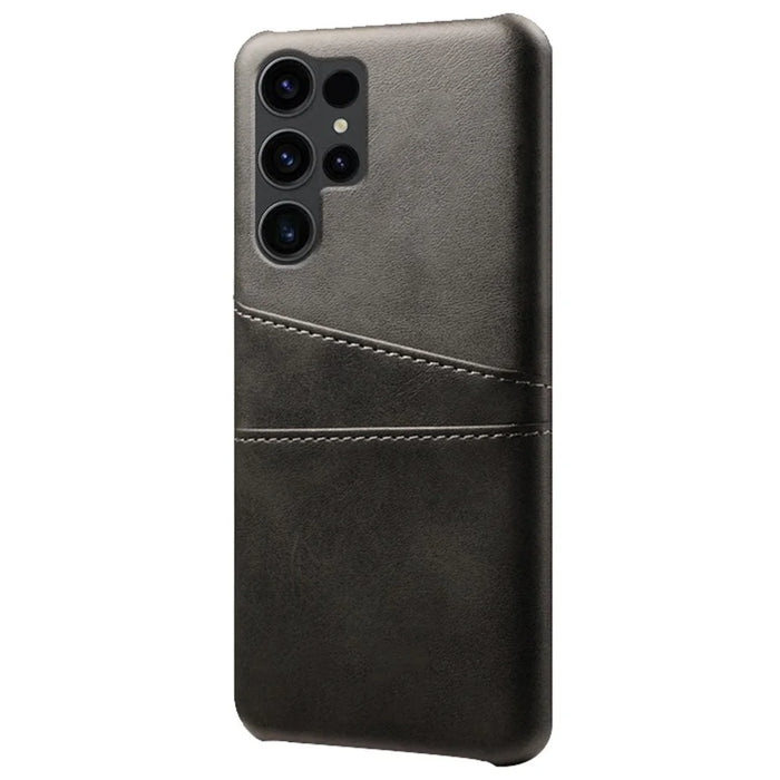 For Samsung Galaxy S24 Ultra Phone Back Protector PU+Hard PC Case with Dual Card Slots - Black - 2