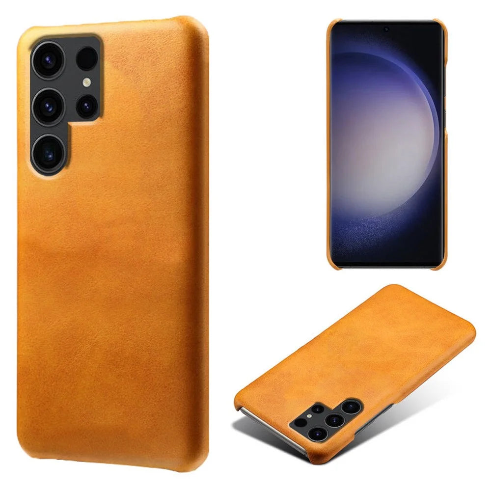 For Samsung Galaxy S24 Ultra Phone Case PU Leather + PC Cover Calf Texture Phone Shell - Orange - 1
