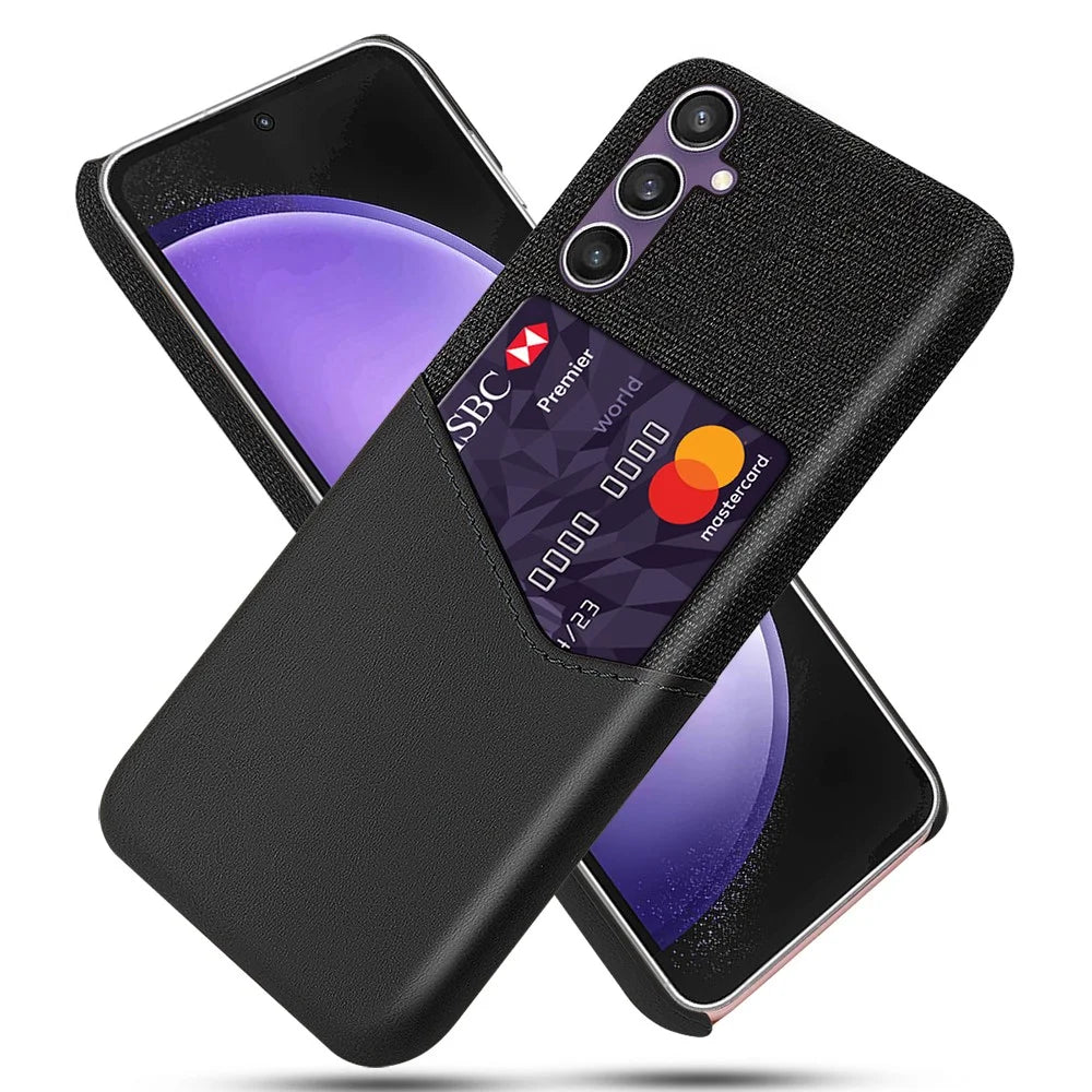 For Samsung Galaxy S24 Case Cloth Texture Phone Cover PU+PC Phone Shell - Black - 1