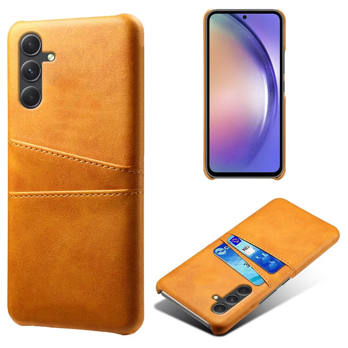 For Samsung Galaxy S24 Case PU+Hard PC Phone Protector with Dual Card Slots - Orange - 1