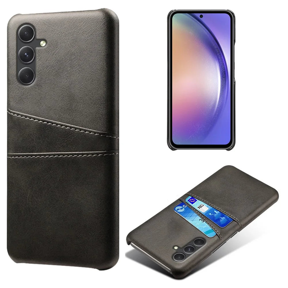 For Samsung Galaxy S24+ Cell Phone Case PU+Hard PC Anti-scratch Card Holder Back Shell - Black - 1