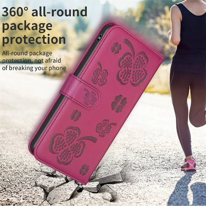 For iPhone 6 / 6s / 7 / 8 / SE (2020) / SE (2022) Phone Case PU Leather Clover Imprinted Wallet Cover - Rose - 4