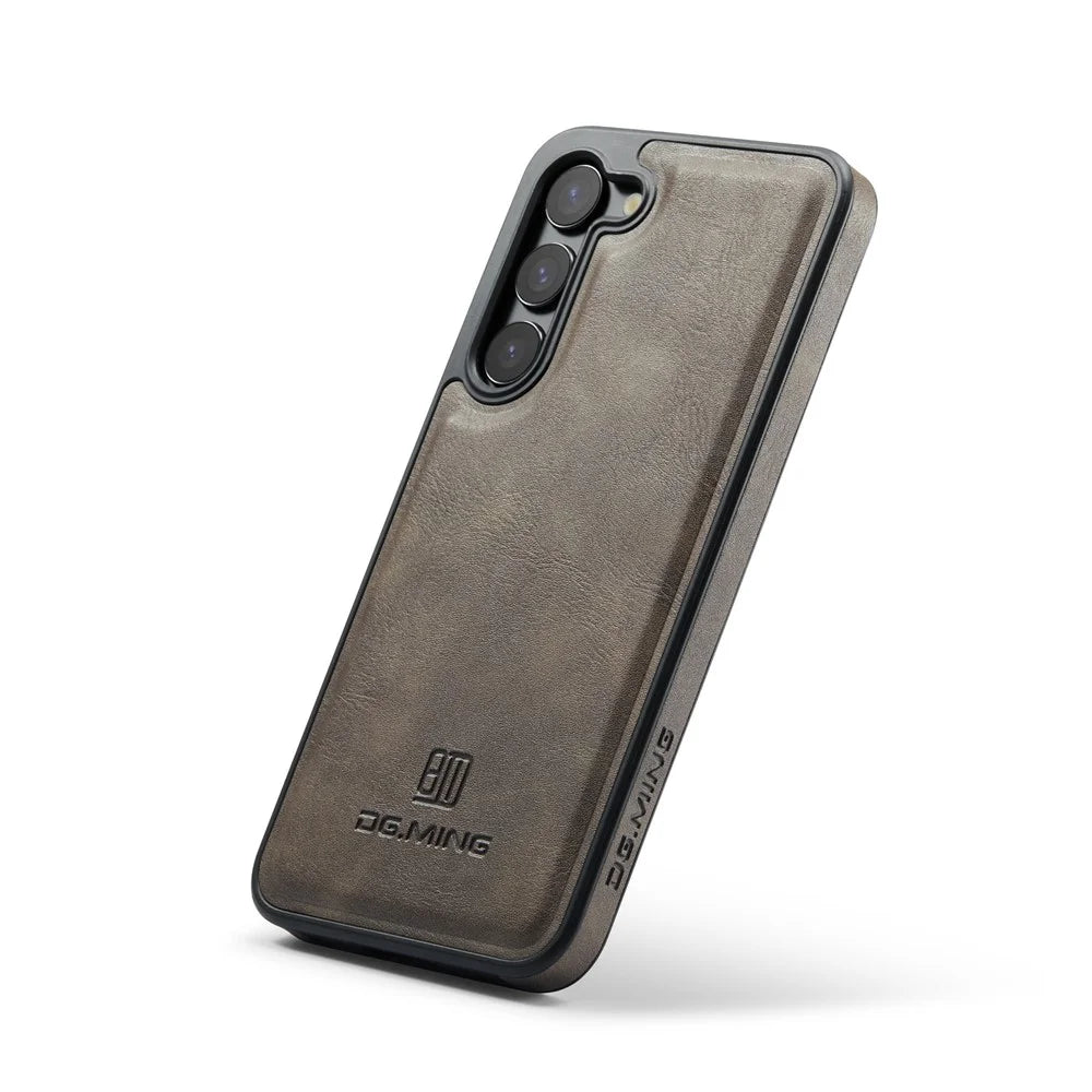 DG.MING For Samsung Galaxy S22 5G Case PU Leather Coated PC+TPU Cover - Coffee - 3